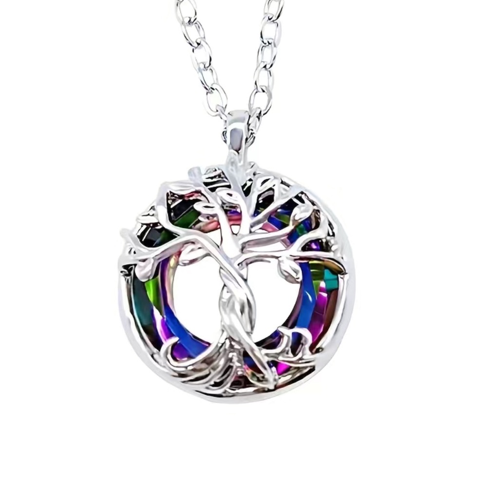 Elegant Rainbow Crystal Tree of Life Necklace